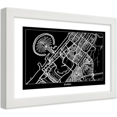 Quadro con cornice, Pianta della città Dubai - 90x60 (1/5)