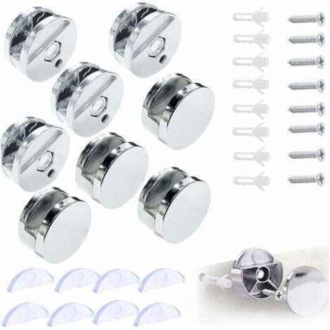 Support Mural Miroir De Fixation, Pince de Verre Miroir Rond Support Miroir, Accroche Miroir, Fixation Miroir Supports, pour 3-5mm Miroir avec Entretoise Verre, 8 Pièces