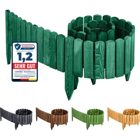 Garronda clôture de Jardin en Bois Bordure Jardin Cloture Jardin Exterieur Barrières de Jardin de Bois Palissade Bordurette de Jardin Longueur: 200 cm GD-0046 (Vert émeraude, Hauteur: 30 cm)