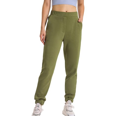 Pantalon De Sport Femme - Taille Élastique - Poche Latérale - Coupe À Cheville - Vert - Taille L (1/5)