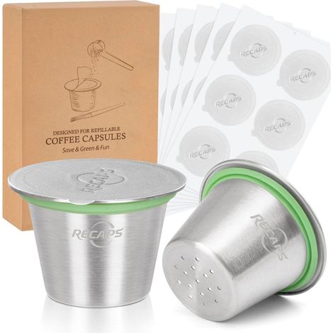 Capsules d'expresso rechargeables en acier inoxydable compatibles avec OriginalLine (2 dosettes + 120 couvercles) (1/5)