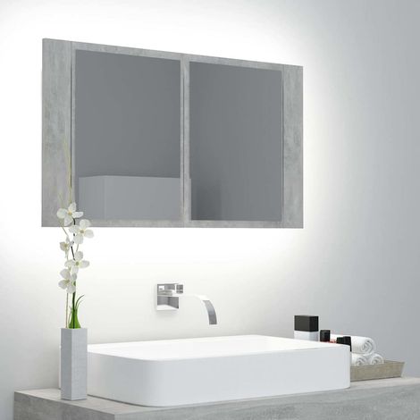 vidaXL Armario espejo baño luz LED acrílico gris hormigón 80x12x45 cm (1/5)