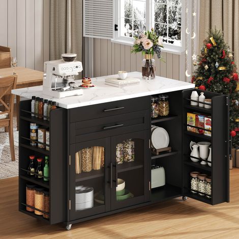 Mueble de cocina móvil con encimera abatible 120 x 45/70 x 88,4 cm negro DESVIAE (1/5)