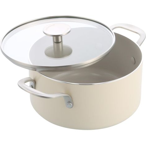 Faitout Avec Couvercle En Verre, 20 cm/3,11 L, Revêtement Céramique Antiadhésif Sans PFAS, Induction, Four 160 °C, Lave-Vaisselle, Crème (1/5)