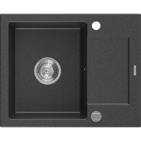 Mexen Enzo évier en granit à 1 cuve avec un égouttoir court 576 x 465 mm, Noir moucheté - 6506571005-76 (1/5)