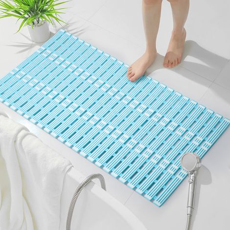 Shower Mat 90x40cm Non Slip Cut to Size TPE Long Bath Mat Non Slip Shower Mats for Inside Shower Anti Slip Shower Mat with Suction Cups Rubber Bath Mat (Brown) (1/5)