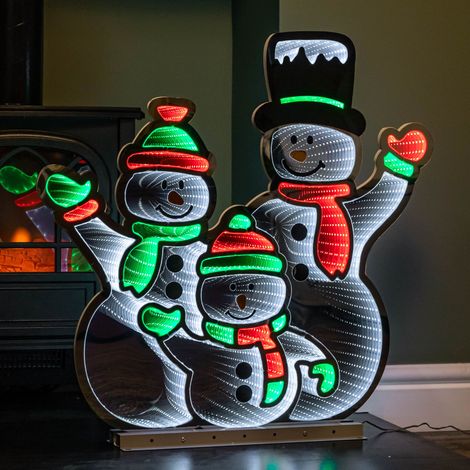 65cm Infinity Standing Snowmen Family on Metal Base with White, Red & Green LEDs (1/5)