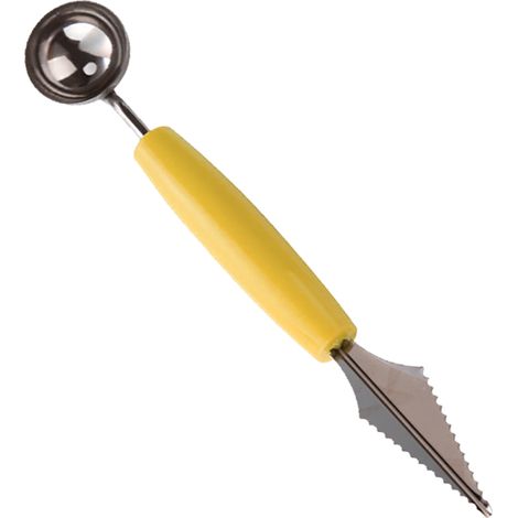 Outil sculpteur de fruits et cuillère à boules de melon double tête inox jaune polyvalent sans effort pour pastèque plateau fruits 1 pièce (1/4)
