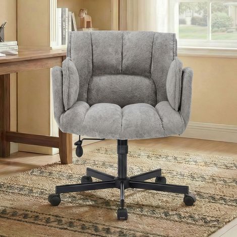 Chaise de bureau Home office pivotante avec roulettes, fauteuil rotatif avec accoudoirs relevables, charge max 150 kg, hauteur réglable, gris (1/5)