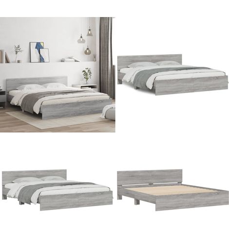 Bettgestell mit Kopfteil Grau Sonoma 180x200 cm - Holzbettfassungen - Bettkopfteil - Doppelbett - Massivholzbette - Grau Bettwäsche - Home & Living (1/5)