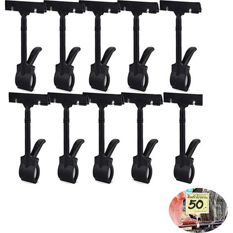 Clips de plástico para etiquetas de productos - Soporte giratorio desplegable con clip - Exhibidor vertical de precios - Clip para etiquetas - Clip ajustable - Paquete de 10 (1/5)