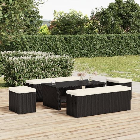 Hocker mit Kissen 2 Stk. Schwarz 40x30x40 cm Poly Rattan