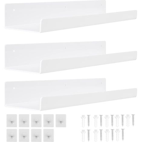 Paquets Etagere Murale Blanche sans Perçage, Etagère Murale en Acrylique de 30 cm, Etagere Flottante Murale, Salle de Bains,Chambre à Coucher, Salon, Cuisine, Décoration de Pièce (1/5)