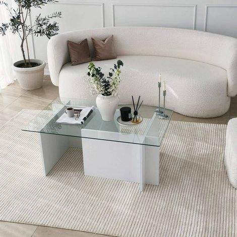 Dmora - Mesa de café Asellus, Mesa de centro baja, Revistero para sofá, Estante de la sala de estar, 105x65h40 cm, Blanco, con embalaje reforzado (1/5)