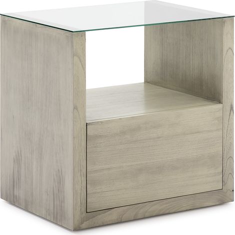 Table de chevet 60x45x60 Verre/Bois Voile Gris (1/2)