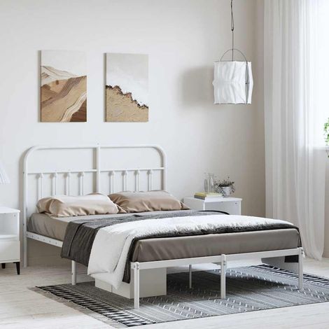 Lit adulte en métal avec tête de lit Contemporain Lit Double Cadre de lit blanc 150x200 cm 76481 (1/5)