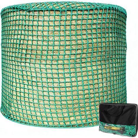 Filet à foin pour balles rondes, ø 150 cm, hauteur 150 cm, filet à foin à mailles fines, filet à foin résistant à l'usure pour chevaux, diamètre des balles rondes, taille des mailles 4,5 x 4,5 cm, con