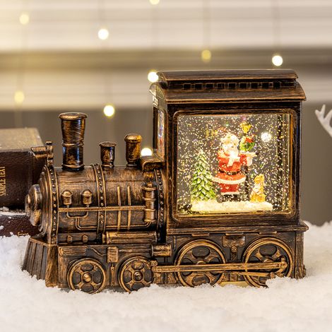 Boîte à musique de Noël avec train, boule à cristal grande, cadeaux de Noël, lumineuse locomotive de Noël, 24 x 8 x 18 cm, lampadaire, vieil homme (1/5)