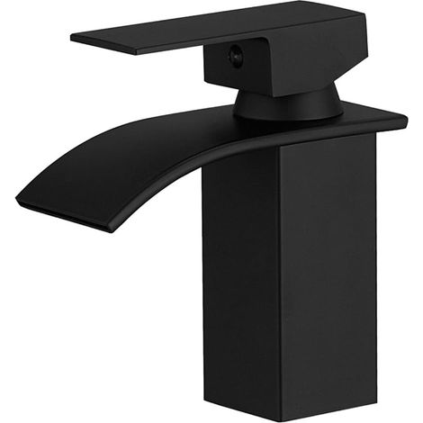 Bec Cascade Robinet Salle de Bains, Mitigeur Lavabo à Une Poignée, Robinet Lavabo, Acier Inoxydable, Noir Mat (1/5)