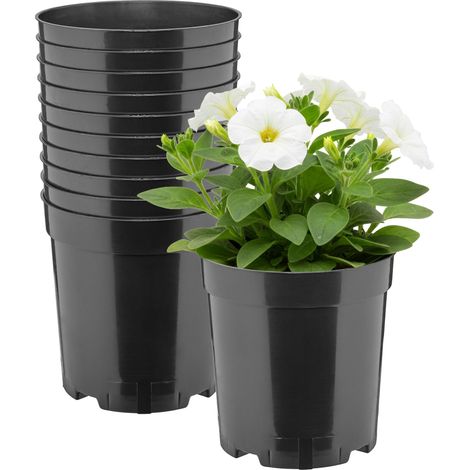 Garronda Pot de Fleur Rond Haut Plastique Ø14 x 15 cm (2L) - Lot 10 Godets Semis Pot Culture Profond Drainage Résistants Intempéries pour Plantes Pépinière Jardin Serre Intérieur Extérieur GD-0203