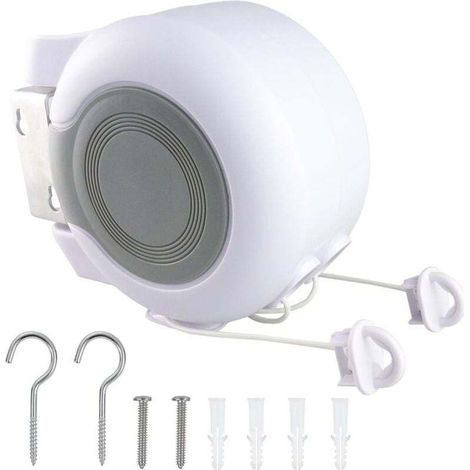Etendoir A Linge Rétractable - Double Corde 13 M - Pour Intérieur Et Extérieur - Montage Mural - 1 Piece (1/4)