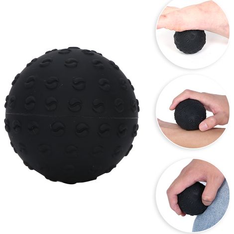 Balle de Massage Myofasciale en Caoutchouc - Récupération Sportive, Détente Musculaire et Stretching - Sphère Noire (1/4)