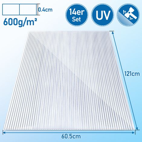 Wolketon 14 Pcs Doppelstegplatte Hohlkammerstegplatten 60,5 x 121 cm 4mm UV-beständig Für Gewächshaus Gartenbau Carports transparente (1/4)