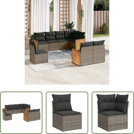 vidaXL Canapé en résine - Salon de jardin 8 pcs avec coussins gris résine tressée (1/5)