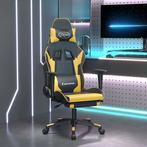 vidaXL Silla gaming con reposapiés cuero sintético negro dorado (1/5)