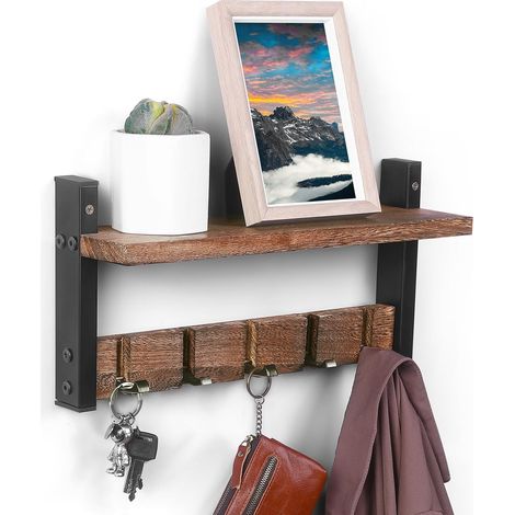 Wandgarderobe mit Ablage, 40,6 cm langen, klappbaren Wandhaken, rustikalem Holz und verstärktem Eisen, für Eingangsbereich, Wohnzimmer, Schlafzimmer, Badezimmer (1/5)