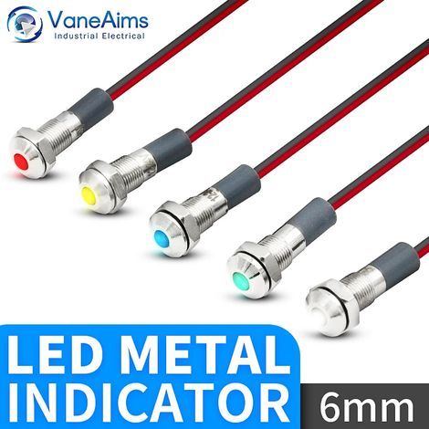 (JAUNE 220 V CA CC) Voyant LED métallique 6 mm, montage sur panneau, petit voyant de signalisation, rouge, bleu, jaune, vert, blanc (1/5)