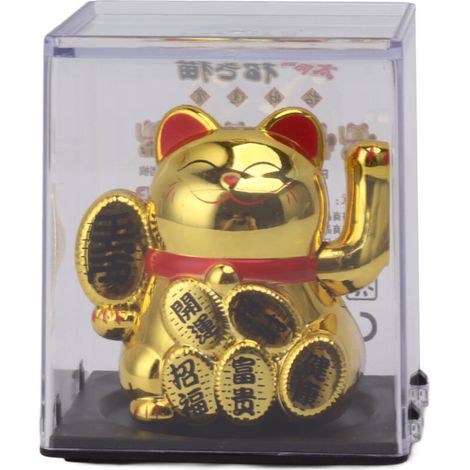 Gato de la suerte decorativo con energía solar – 5 cm, dorado, movimiento automático, ideal para uso en interiores o en el coche.