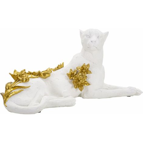 Statue Déco en Résine "Léopard Couché" 53cm Blanc (1/5)