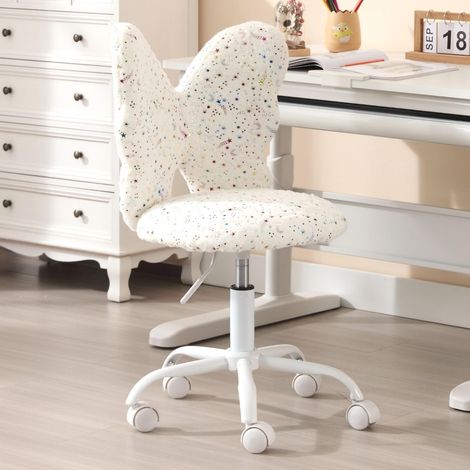 Wahson Silla de Escritorio Infantil de Cuero Sintético con Respaldo en Forma de Mariposa, Silla Giratoria Regulable en Altura para Dormitorio y Estudio, Blanco