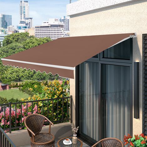 Auvent à manivelle 4 x 2,5 m, auvent de patio rétractable en tissu polyester, manivelle manuelle, cadre en aluminium robuste - café (1/5)
