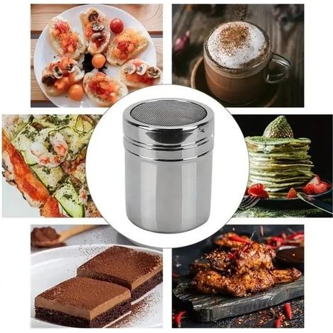 Scaldacacao di lusso, contenitore per cacao in polvere con setaccio, 7 x 5 cm, ideale per zucchero a velo, cannella e spezie, scaldacacao da barista, acciaio inossidabile argentato (1/5)