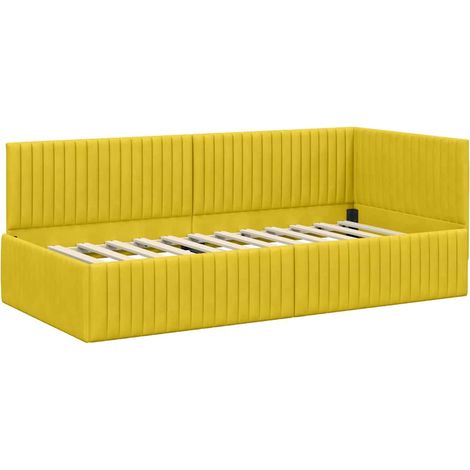 Lit simple，Lit adulte，Cadre de lit d'angle avec tête de lit Jaune 90 x 200 cm Velours CFW9267957 (1/5)