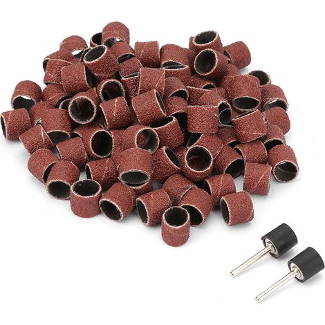 100 anneaux de papier de verre abrasif de 12 mm, 2 tiges incluses (1/5)