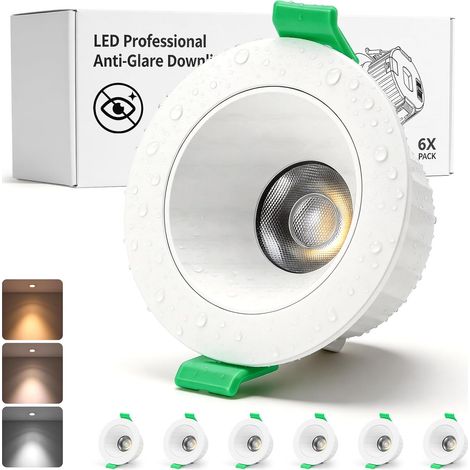 Spot LED Encastrable Salle de Bain IP44, Trou 55mm - 68mm, 230V, 4W, Blanc Chaud/Neutre/Froid, Spots de Plafond Extra Plat pour Cuisine Chambre Salon, Lot de 6