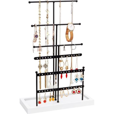 Présentoir à bijoux à 6 niveaux avec plateaux en bois, porte-bijoux, boîte à bijoux réglable en hauteur pour colliers (1/5)