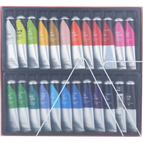 Set 24 peintures acryliques 20ml, résistantes à l'eau, tubes pour peinture murale, dessin artistique et fournitures artisanales. (1/5)