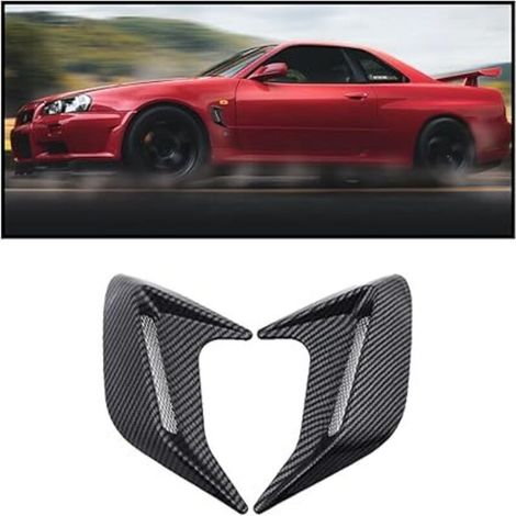 2 pegatinas de plástico ABS para la entrada de aire del capó del coche, pegatina para la cubierta del flujo de aire del capó, pegatina decorativa universal para el capó del vehículo (fibra de carbono)