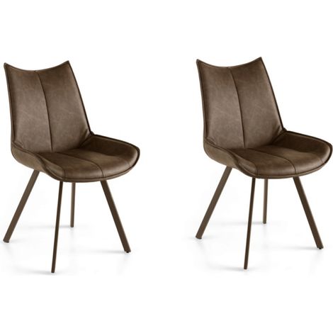 Sedia da pranzo in ecopelle con seduta e gambe Marrone CLODIA Set 2 pz (1/4)