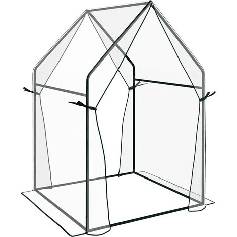 Serre de jardin en PE transparente 90 x 90 x 145 cm avec double porte et couverture renforcée (1/5)