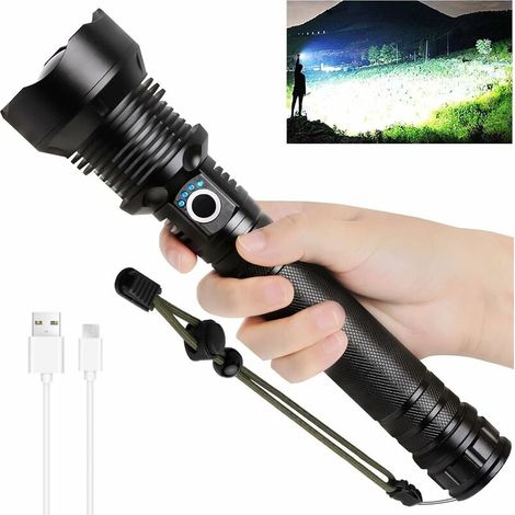 Led Torch - Powerful USB Rechargeable Handheld Torch, Super Bright 8000 Lumens 8000 mAh Portable Outdoor Torch with 4 Lighting Modes, Suitable for Camping Hiking, Waterproof(not include battery) (1/5)
