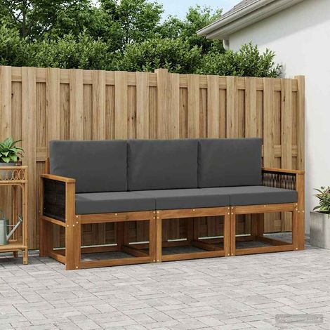 vidaXL Set di divani da esterno 3 pz Naturale e Antracite