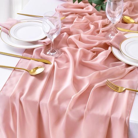 Tischläufer – 1 Stück – Musselin-Gaze – Boho-Dekoration – Hochzeit, Party, Weihnachten – Puderrosa, 70 x 300 cm (1/5)