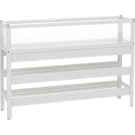[JAMAIS UTILISÉ] Jardinière sur pied HHG-569, bac à légumes/plantes, jardinière, pot de fleurs en aluminium transparent 82 x 120 x 30 cm, blanc