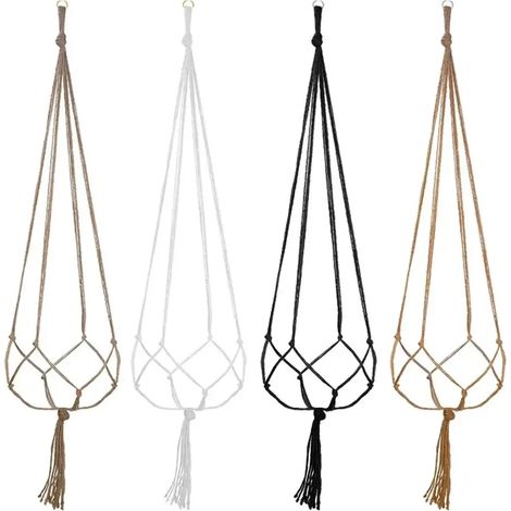 (4 pièces) Pots de fleurs suspendus, paniers et vases avec crochet, suspensions créatives en macramé pour plantes. Filet pour pots de fleurs suspendus. (1/4)