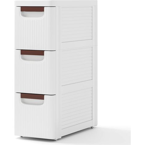Cassettone stretto piccolo, mobiletto portaoggetti in plastica a 3 cassetti, mobiletto da bagno su ruote, 42x19x57 cm (3 ripiani) (1/5)